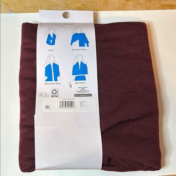 NWT Time and Tru Multi-Wear Wrap in Rich Burgundy One Size - Picture 2 of 2